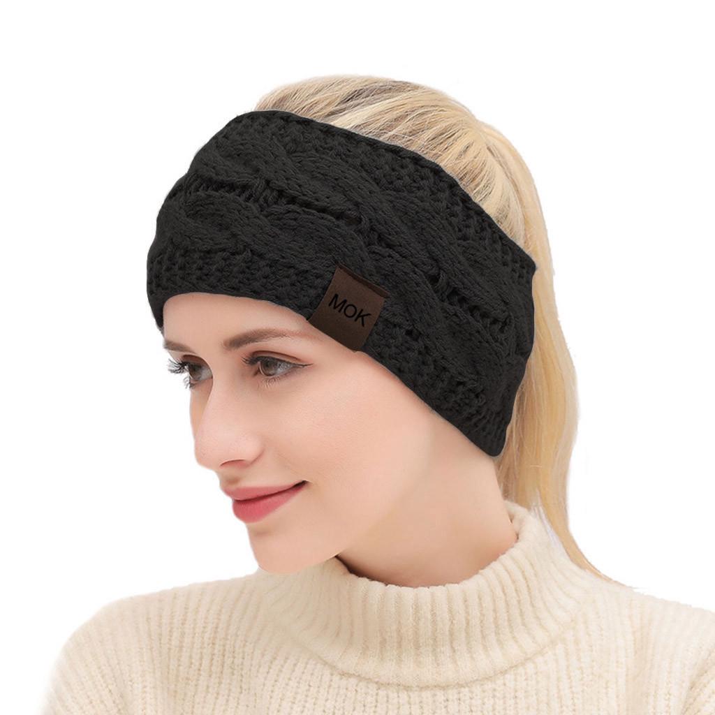 

Модная осенняя и зимняя цветная шерстяная вязаная повязка для волос, спортивная повязка на голову One Size чёрный