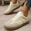 Fashion Light-Yellow Striped Sneakers for Women Spring Autumn Lightweight Walking Sports Shoes Woman Lace Up Vulcanize Shoes Lady