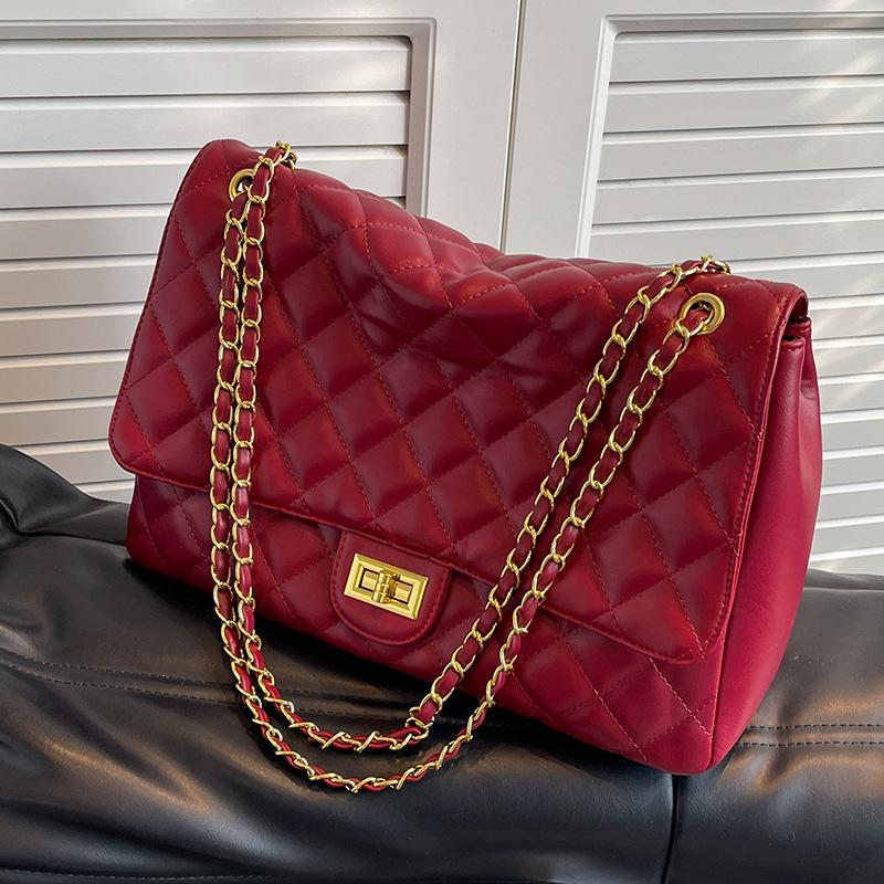 

Женская сумка-кроссбоди с ромбовидной цепочкой, вместительная, новая осенняя, универсальная, высококлассная бордовый