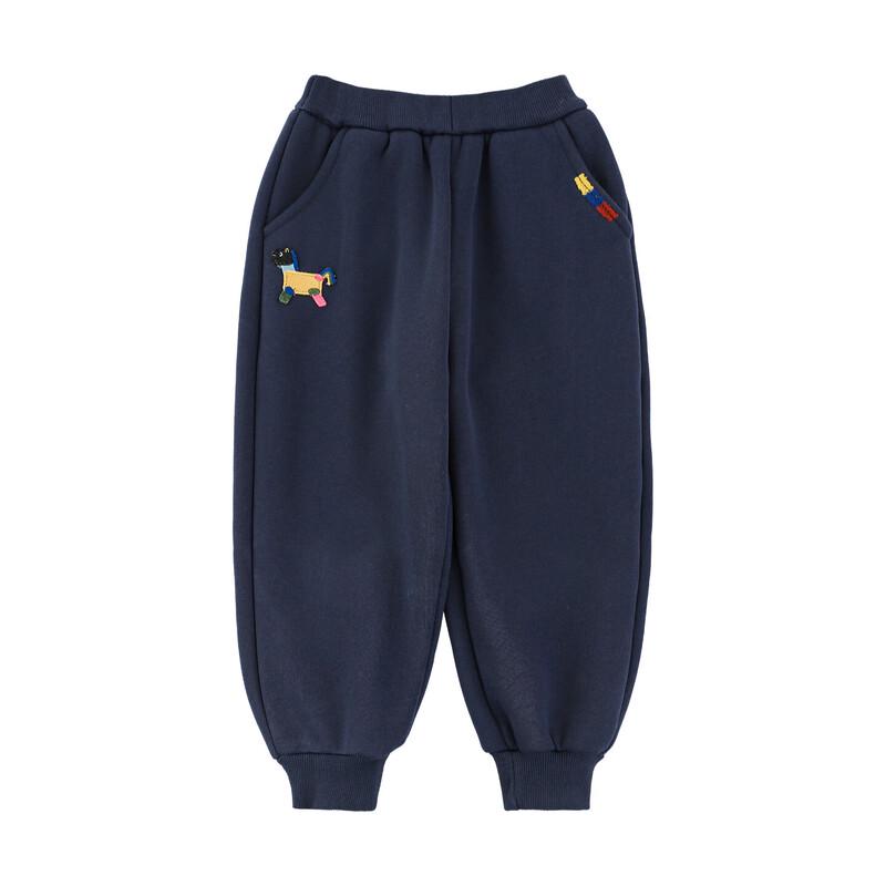 Boys  Winter Fleece-Lined Horse Embroidered Sweatpants 120cm темно-синий