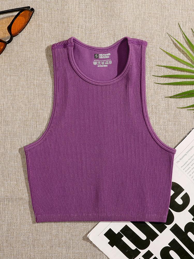 Top corto de 14 colores para mujer, chaleco básico liso versátil, sin costuras, de verano, elástico, de punto acanalado, sin mangas, informal, corsé interior, camisetas sin mangas