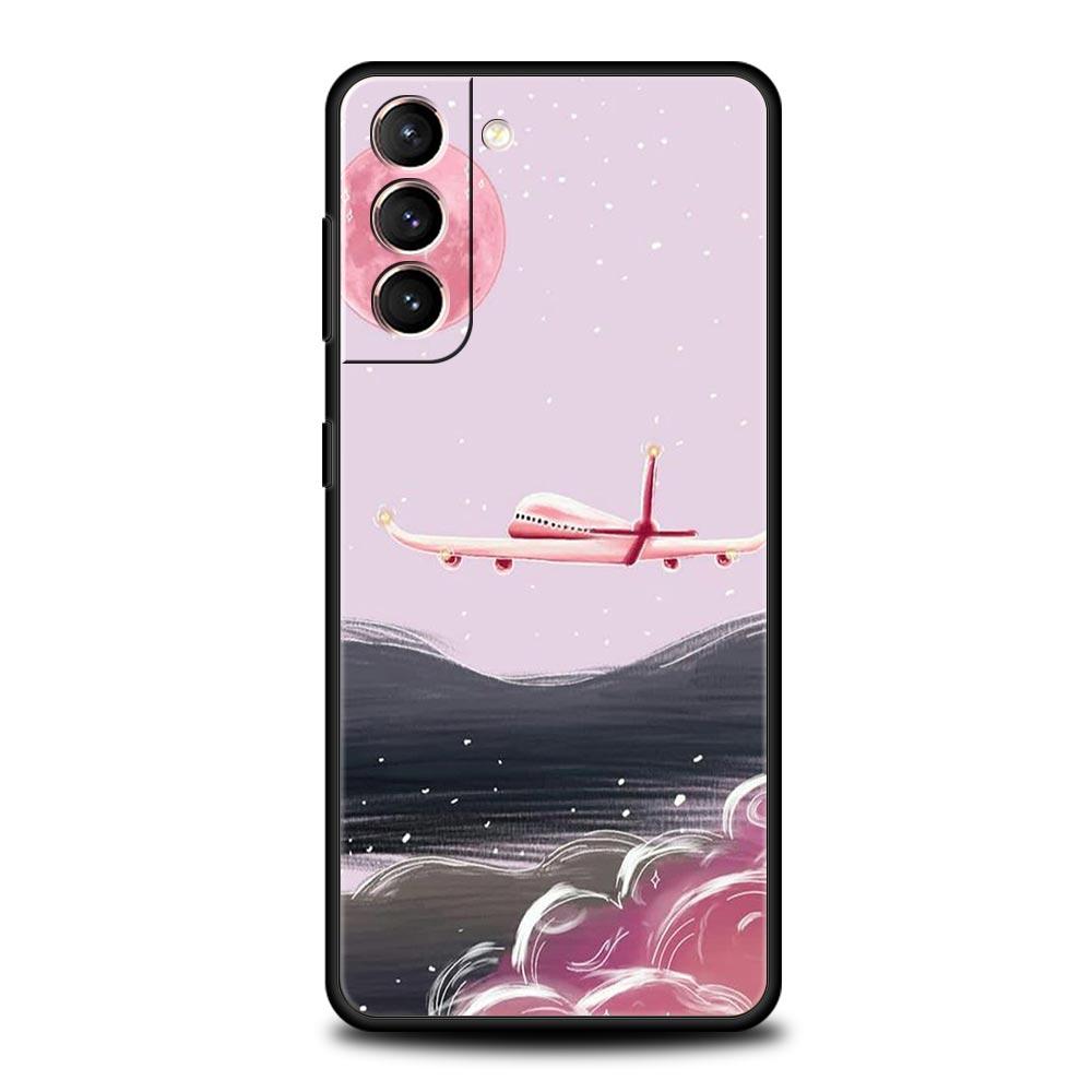 Airplane World Map Travel Phone Case For Samsung Galaxy S26 Ultra S25 Plus S24 FE S23 S22 5G S21 S20 Cover Black Soft