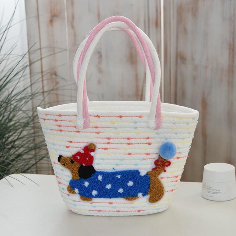 Cartoon Handbag Large-capacity Woven Bag Women s Straw Tote Seaside Vacation Beach 31x18