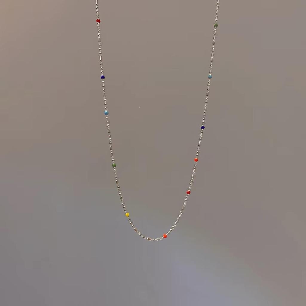 925 Sterling Silver Hyuna-Style Colorful Bead Necklace - Summer Instagram Beaded Choker for Women