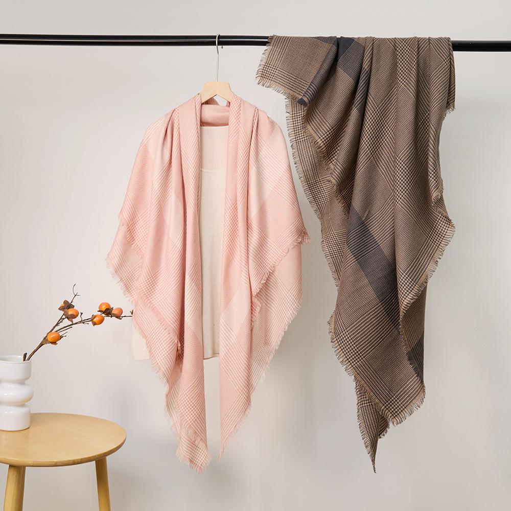 

Merino Wool Women s Winter Plaid Scarf Shawl with Tassels