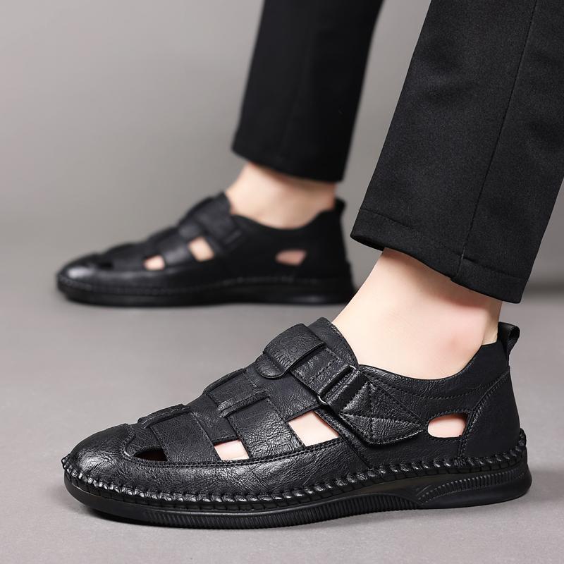 Fashion Handmade High-quality Outdoors Non-slip Men Leather Sandals Soft Sole Comfort Breathable Lightweight Beach Sandals Roman Shoes