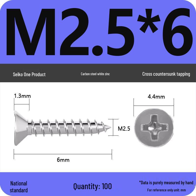 Iron Galvanized Phillips Flat Head Self-Tapping Screws - Countersunk M1 To M4