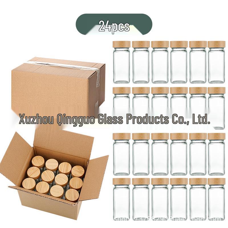 40oz Glass Pepper Powder Square Seasoning Bottle Set, 120ml, Bamboo Lid with Holes