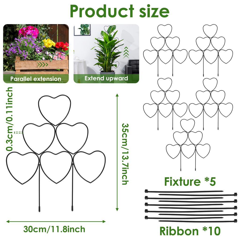 5/12Pcs Plant Support Stake Stand Garden Potted Decoration Vine Climbing Support Ironheart-Shaped Flower Pot Trellis