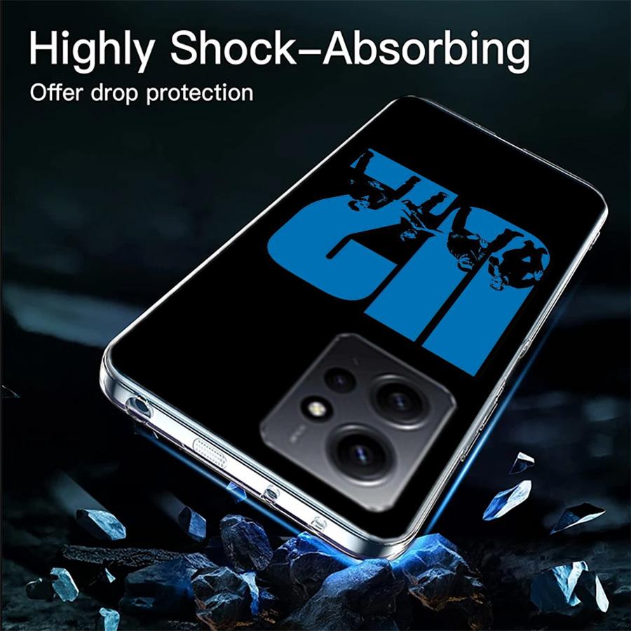 Band U2 Phone Case For Redmi 12 13C 12C 15C 9 10 10C Note 13 Pro Plus 14 15 Pro 9T 9C 9A TPU Soft Cover Clear Cell Cases Shockpr