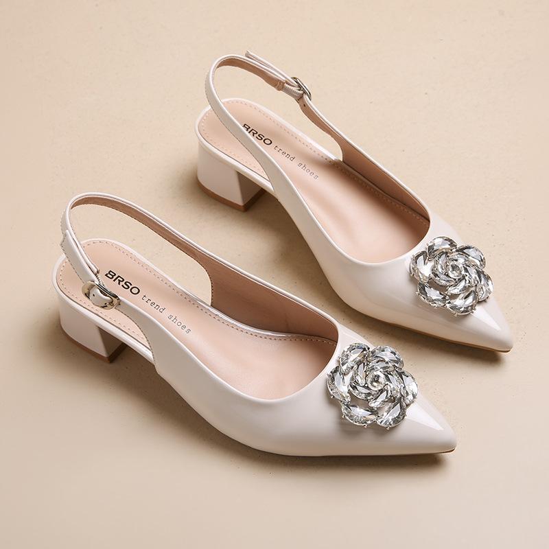 

Босоножки с сумкой из стразов, женские летние туфли-лодочки с острым носком, модные, с цветочным декором, темпераментные каблуки, женская обувь OL, тренд 40