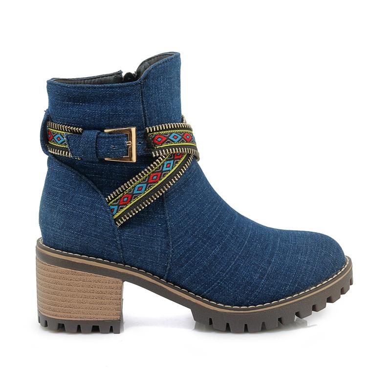 Cizme denim la modă bota feminina cizme gleznă cizme damă cowboy denim pantofi cu toc înalt pantofi sexy pentru femei botine de damărfg567