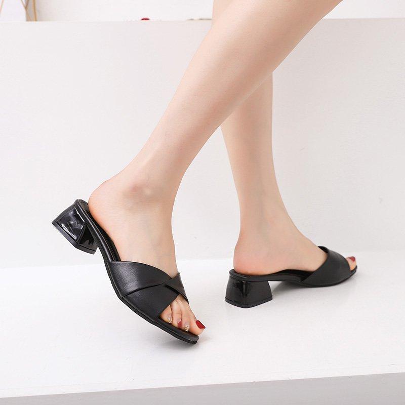 Fashion Shoes Ladies' Slippers Square Heel Slipers Women Summer Block 2024 New