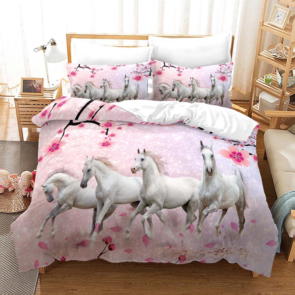3D Animal Horse Bedding Set for Boys and Girls, Down Duvet Cover Pillowcase 2/3pc, Single Double Bed, Luxury Home Textile Duvet Cover Set, Gift