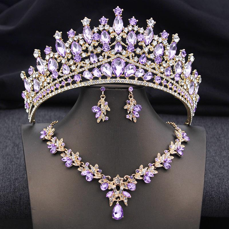 3 Pcs Wedding Crown Bridal Jewelry Sets for Women AB Tiaras and necklace earrings Prom Birthday Bride Tiaras and Crowns Set