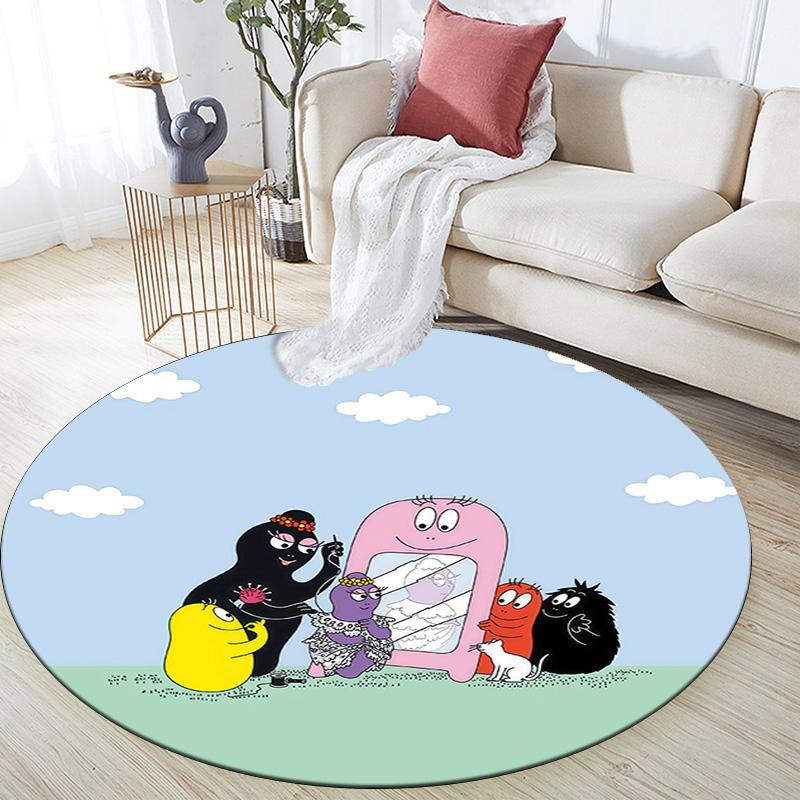 Barbapapa Round Area Rug,Carpet Rug for Living Room Bedroom Sofa Playroom Decor,Non-slip Floor Mat