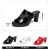 Plus Size 32 43 Block Heel Mesh Patent Leather Slippers Wedding Shoes Women 2024 Summer High Heels Slides Ladies Office Shoes