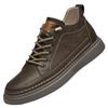Zapatillas de Hombre de Piel de Vaca con Suela Gruesa: Zapatos de Moda de Caña Baja, Casuales Británicos de Cuero, Talla Grande, que Aumentan la Altura