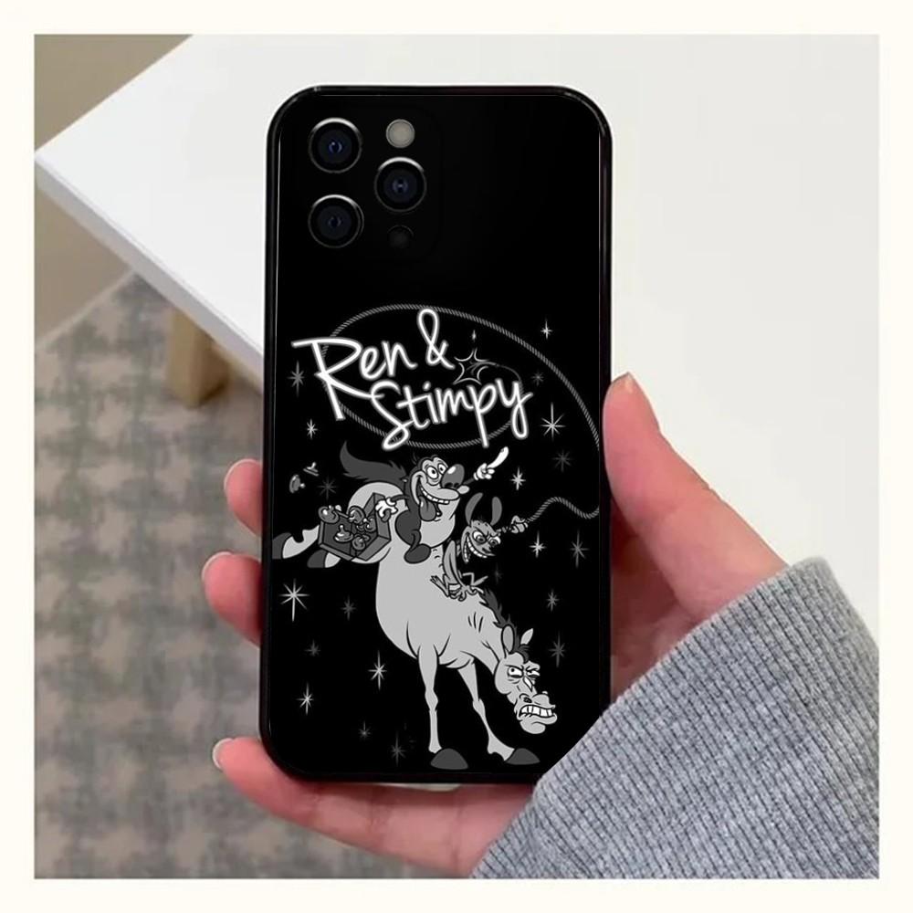 Anime Ren and S-stimpy Phone Case For Apple iPhone 15,14,13,12,11,Pro,X,XS,Max,XR,Plus,Mini Soft Black Cover