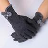 WTEMPO 1 Pair Elegant Plush Velvet Touch Screen Ladies Gloves Solid Color Warm Comfortable Bow Gloves Mature Outdoor Cycling Full Finger Gloves