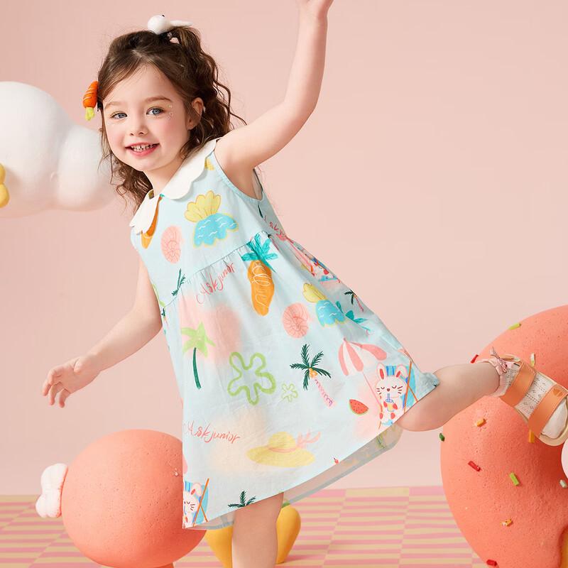 ASK JUNIOR 2025 Summer Girls' Forest Series Sleeveless Doll Collar Dress