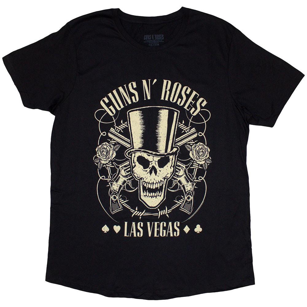 Guns N Roses T Shirt Top Hat Skull and Pistols Las Vegas Official Womens Black S
