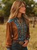 Cárdigan Festivo con Estampado Étnico Transfronterizo - Camisa Talla Grande para Mujer
