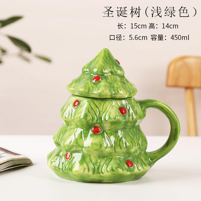 European Ceramic Coffee Mug with Lid Christmas Santa Claus Snowman Reindeer Cartoon Ceramic Breakfast Milk Mug Christmas Gift