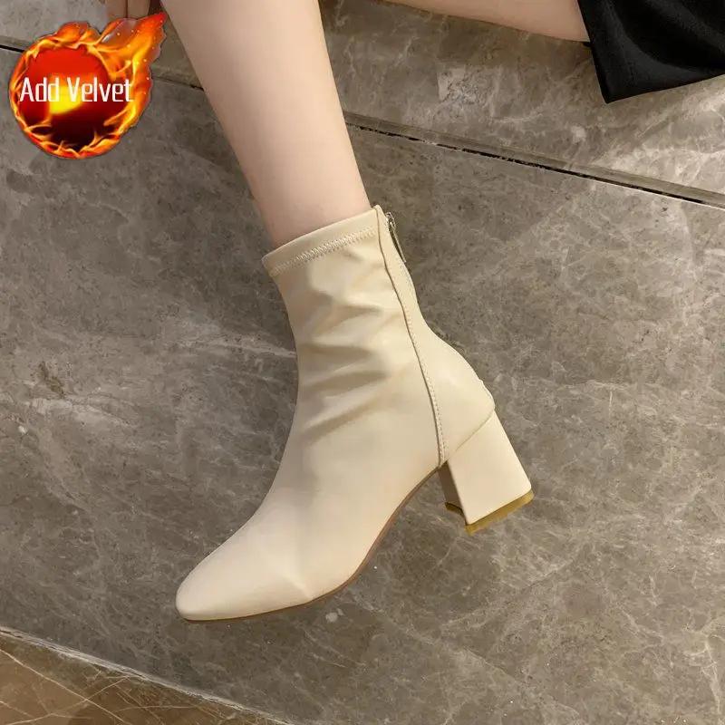 

Модные кожаные ботильоны на молнии для женщин, рабочие, с квадратным носком, по акции, дизайнерские, роскошные ботильоны, большого размера, теплые, распродажа, из искусственной кожи, Y2k, женские короткие туфли 40