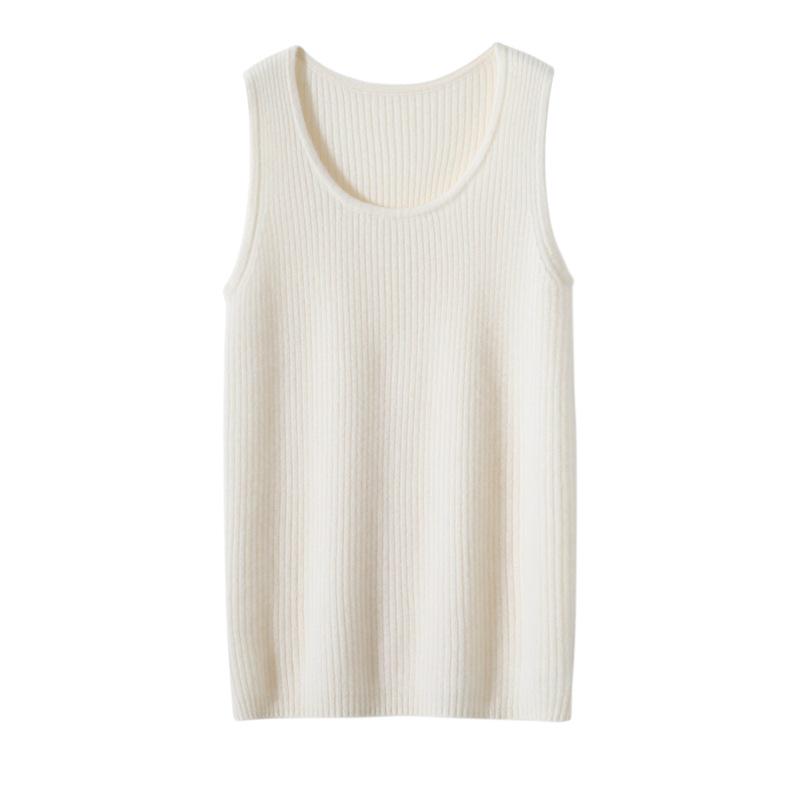 Women's 100% Pure Cashmere Ribbed Slim Fit Spaghetti Strap Vest - Autumn/Winter Knit Round Neck Inner Layer