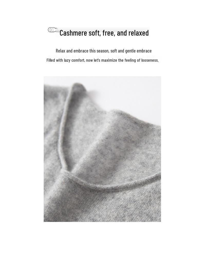 Early Autumn Lightweight Gold Thread Pure Cashmere Solid Round Neck Loose Pullover Sweater for Women