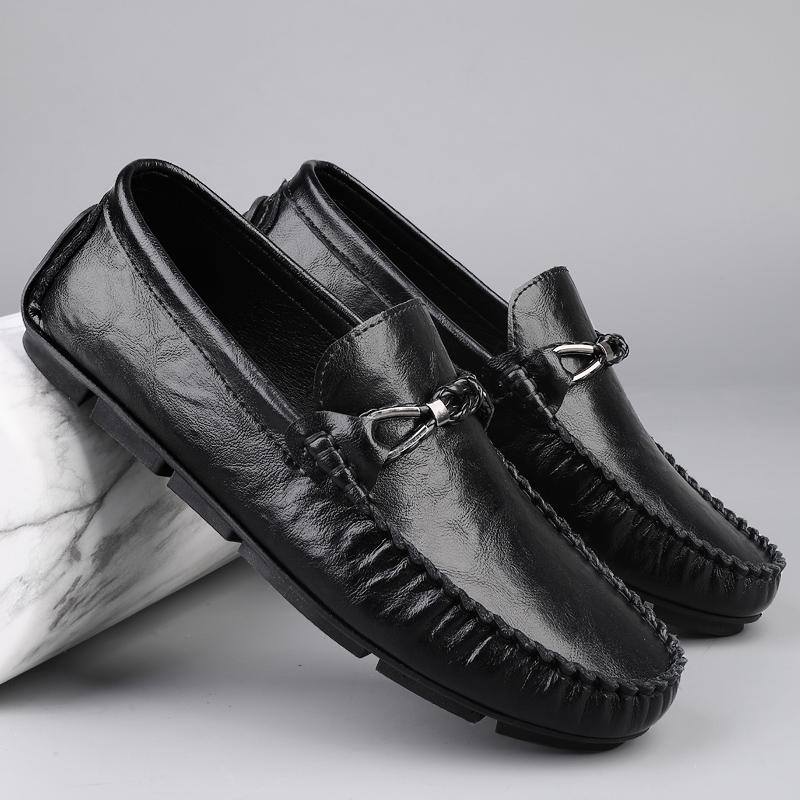 Fashion Men's Genuine Leather Shoes Spring 2025 Casual Comfortable Driving Slip-On Loafers Shoes Lightweight Soft Bottom