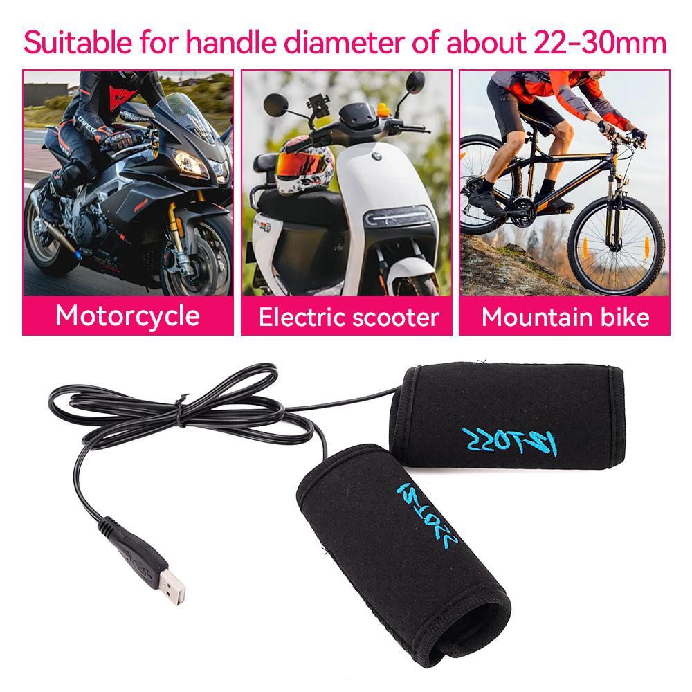 1 Pair Motorcycle Heated Grips USB Electric Bicycle Motorbike Handle Handlebar Warmer 7.5W  Anti Slip Bicycle Removable Grips