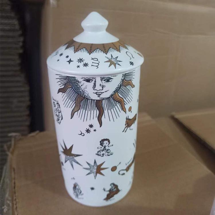 Empty Candle Holder Jars with Lid Lady Lips Sun Ceramic Decorative Jar Retro Cosmetic Jewelry Storage Small Bottle Box Ornament