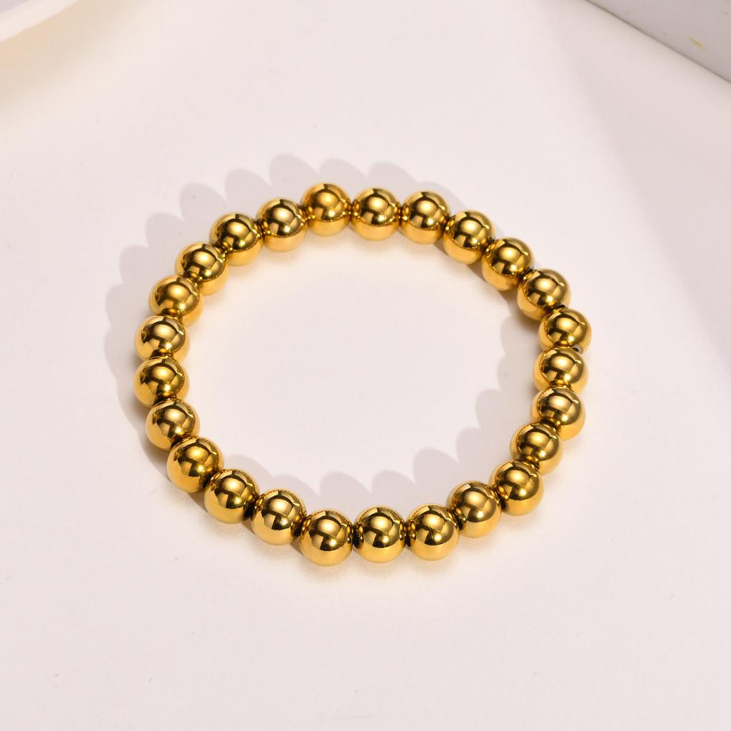 Vnox Gold Color Stainless Steel Beads Bracelet for Women Men,Classic Ball Chain Bracelet Stretchable Elastic Wristband Jewelry