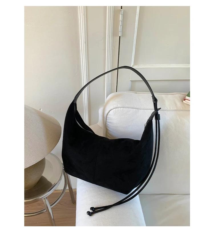 

New Solid Color Zipper Faux Suede Sweet Shoulder Bags for Women High Quality Fashiable Versatile Stylish Design Crossbody Bags чёрный