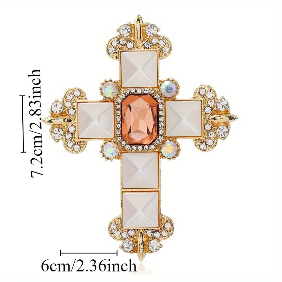 Vintage Glamorous Rhinestone Cross Brooch with Teardrop & Square Accents - Golden-Tone Metal Unisex Corsage Pin for Suits, Dresses, Christmas, Graduat