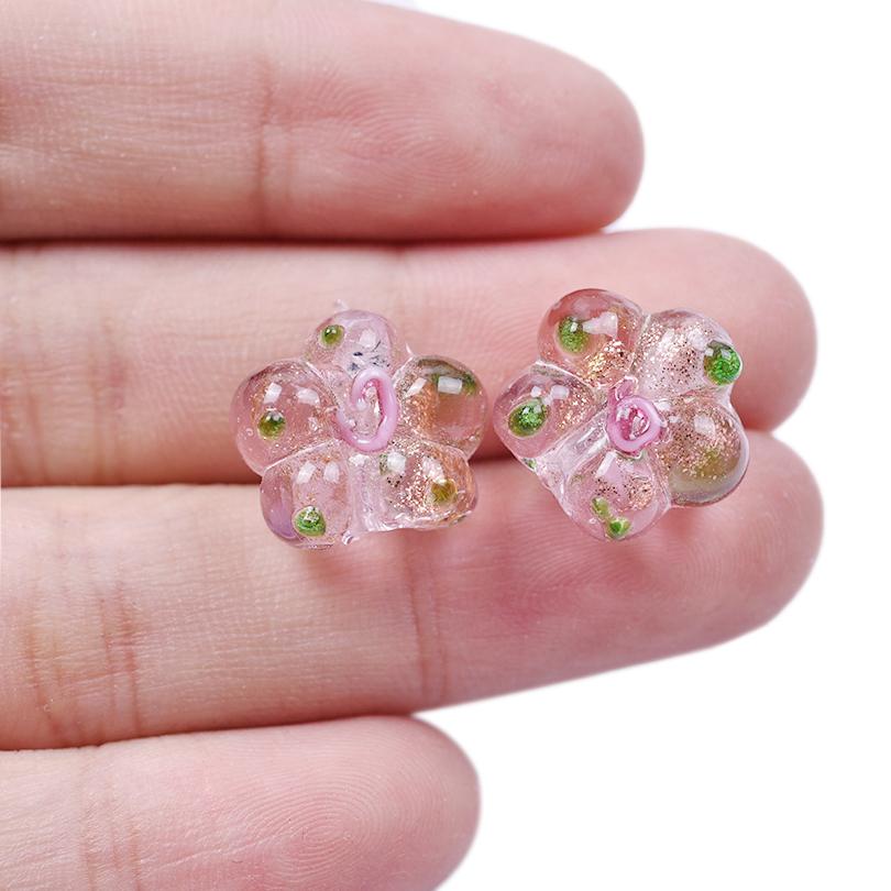 6pcs Mixed Plant Accessories Flower Beads For Jewelry Making Supplies Glass Materials Handmade Bracelets Anklets Girl Loose Bead