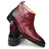 Fashion 2025 Warm Autumn Cow  Ankle Zipper Boots Fashion Snake Print Good Quality Business Genuine Leather Dress Shoes for Men Red Black