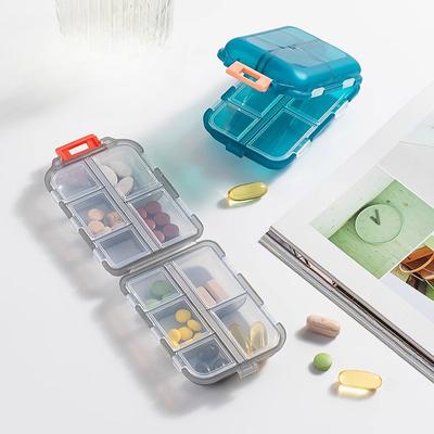 Doppelschichtige kleine Medikamentenbox Portionierungsbox, Tragbare Medikamentenbox Transparent 10-Fächer Reise-Pillenbox Aufbewahrungsbox