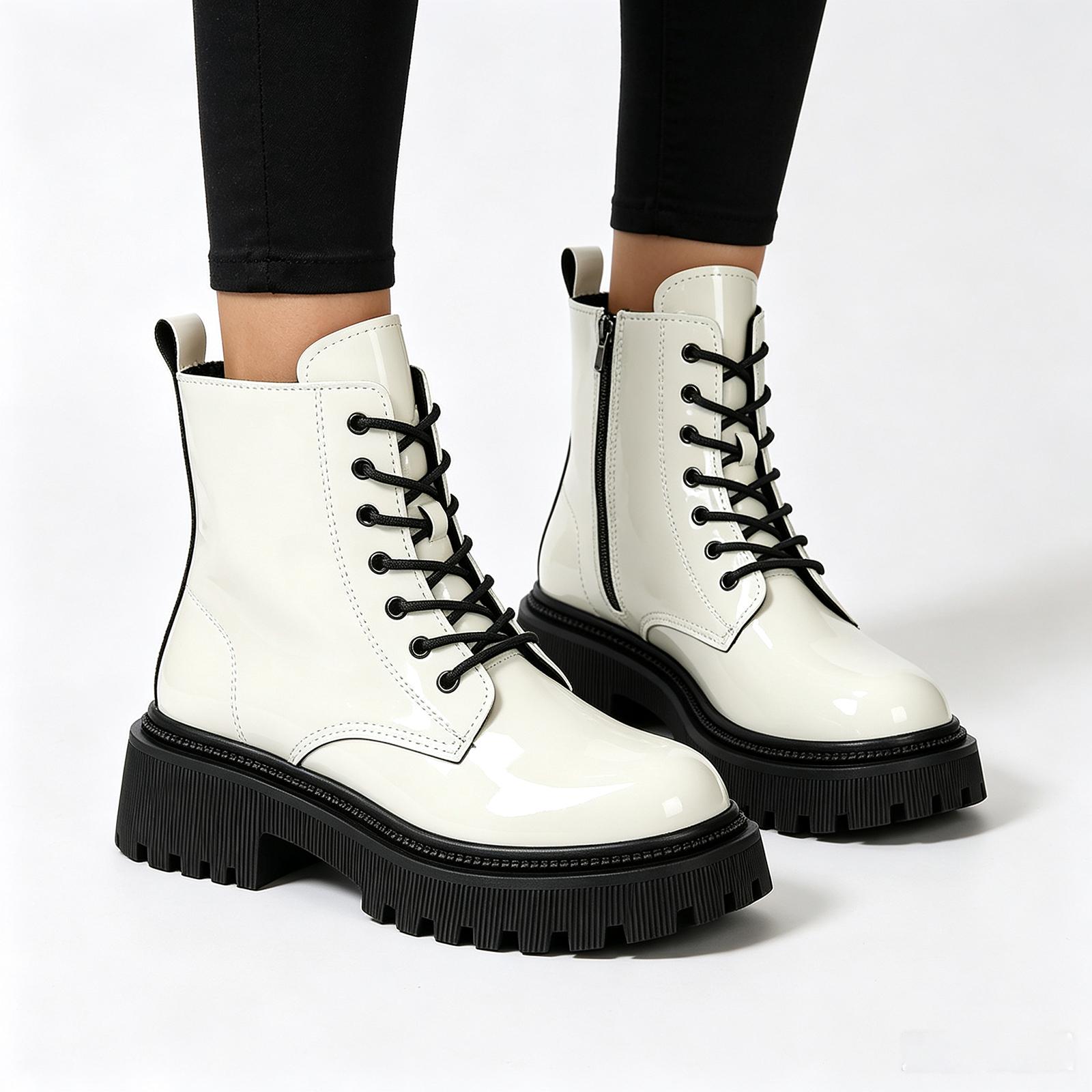Damen British Retro Blockabsatz Kurzstiefel für lässige Winterkleidung 43 weiß