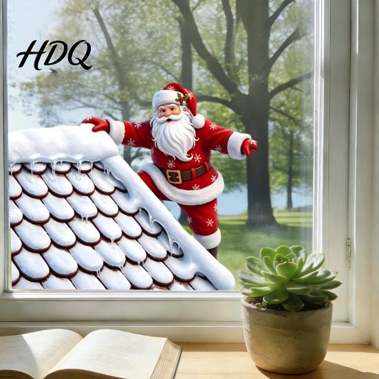 Holiday Glass Stickers Christmas Climbing Santa Window Cling Roof Claus Static Seasonal Clings Decal Reusable Decorative Sticker for Party Decal