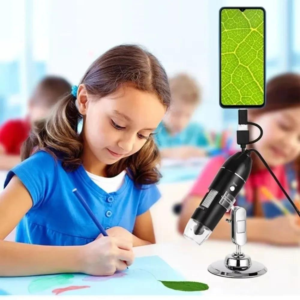 1600X Magnification Digital Microscope Camera 8 LED Lights Adjustable Stand USB Digital Microscope Type-C Interface 3in1