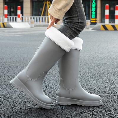 Nowe Proste Damskie Kalosze Średniej Wysokości Zimowe Bawełniane Kalosze Damskie Modne Outdoorowe Buty Gumowe na Grubej Podeszwie 35-40
