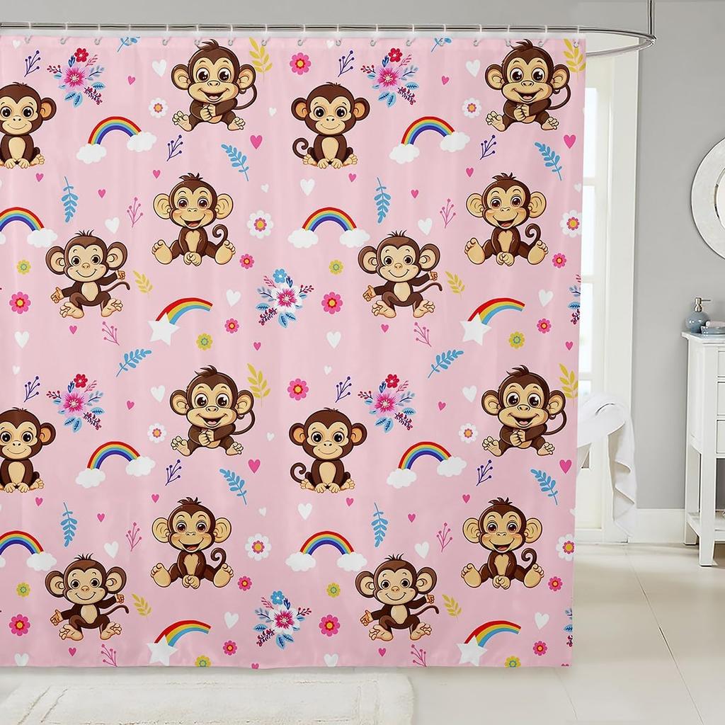 Cute Floral Cat Shower Curtain Cartoon Pet Animal Fabric Shower Curtain Colorful Kitten Flowers Bathroom Curtains Romantic