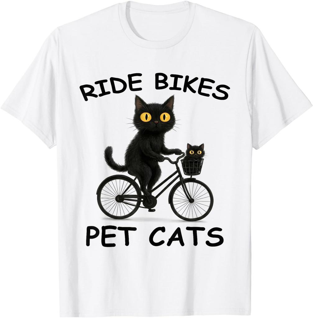 Ride Bikes Pet Cats Funny Black Cat Riding a Bike T-Shirt