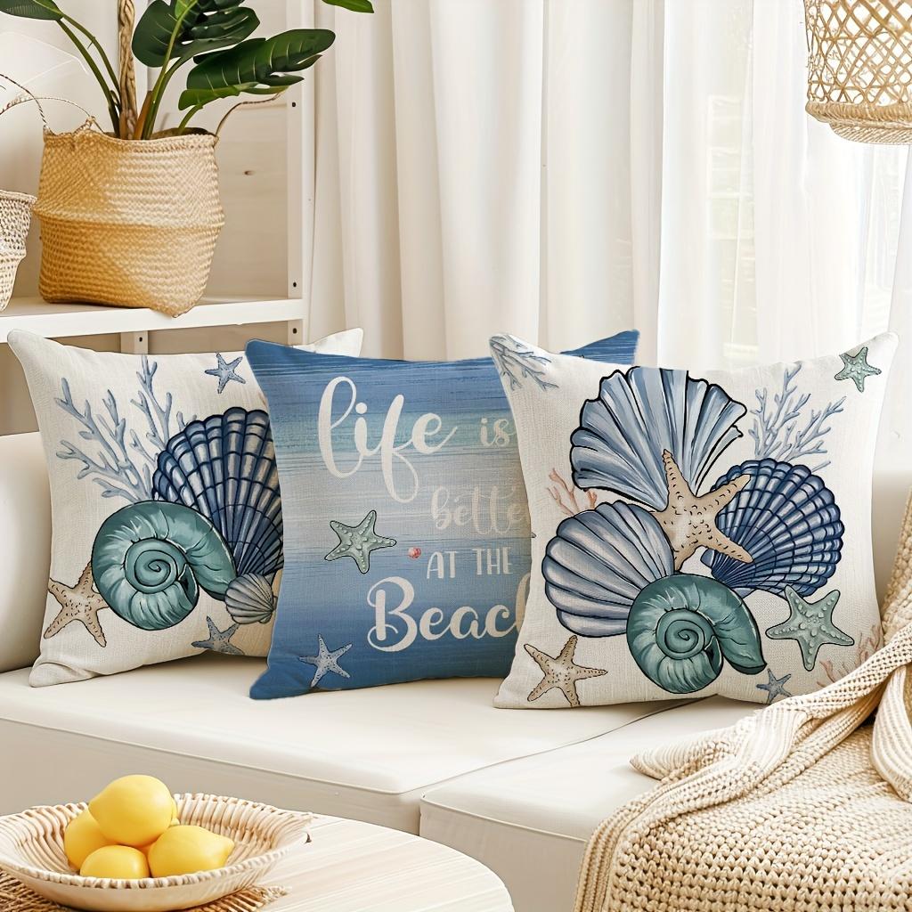 Ocean Inspired Double-Sided Printed Pillow Cover Short Plush Suitable Living Rooms Bedrooms Sofas Throw Cushion Cover