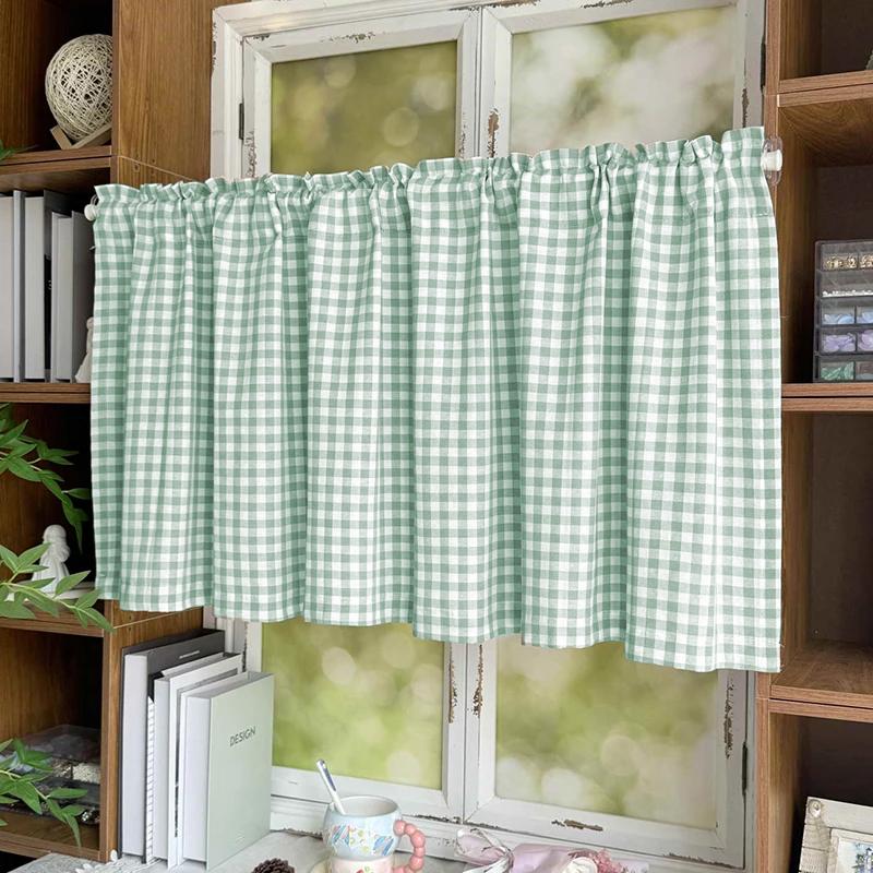 Rideau court en tissu à carreaux style frais adapté pour les armoires, les salons, les cuisines, les fenêtres, la décoration quotidienne de la maison 1/2 PIÈCES