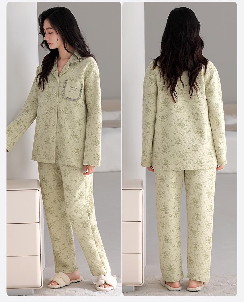Women's Pure Cotton Thickened Cardigan Pajamas for Autumn/Winter 2025 - Warm Layered Design for Indoor/Outdoor Wear