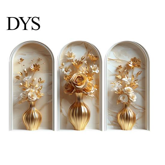 Easy Install Wall Sticker 3 Pcs 3D Vase Stickers Vintage Flower Art Space Extension Self-Adhesive Colorful Floral Blossom Decals for Bedroom